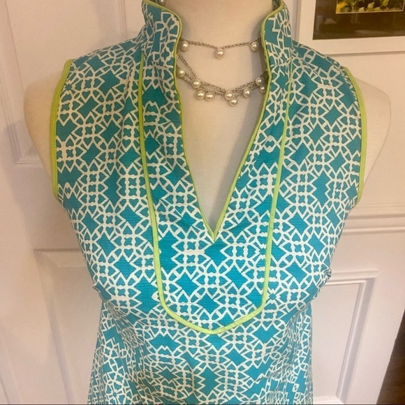 Eliza J Teal & Lime Geometric Pattern Shift Dress - Picture 2 of 8